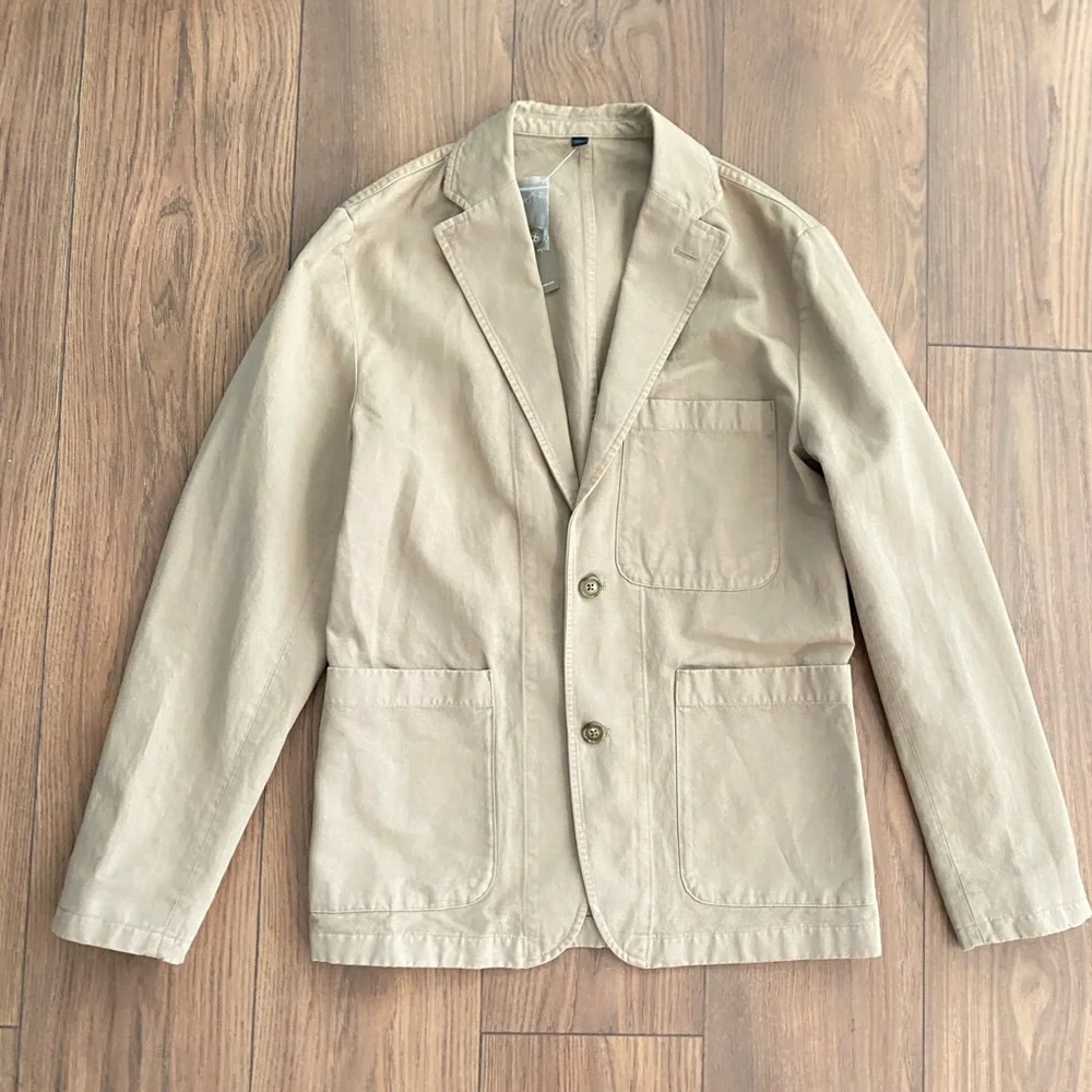 J Crew NWT Garment‎ Dyed Chino Suit Jacket Linen Blend Men’s 36 AX270 Tan Khaki